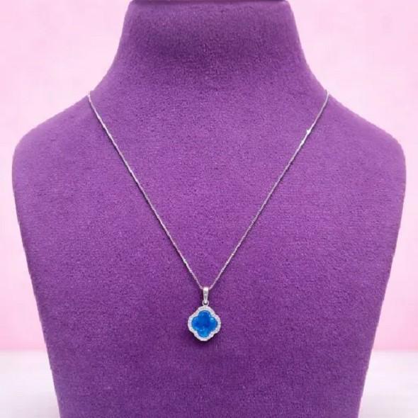 Blue Clover Pendant Necklace 92.5 Sterling Silver for Women