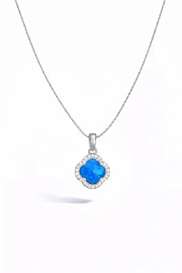 Blue Clover Pendant Necklace 92.5 Sterling Silver for Women