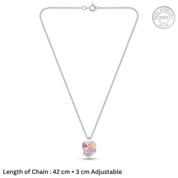 Blush Pink Crystal Heart Pendant Necklace – 92.5 Sterling Silver Romantic Love Charm with Sparkling Accents