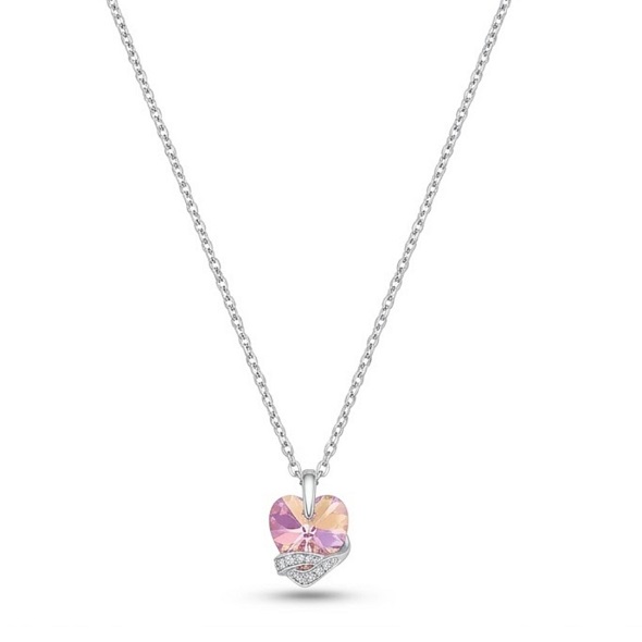Blush Pink Crystal Heart Pendant Necklace – 92.5 Sterling Silver Romantic Love Charm with Sparkling Accents