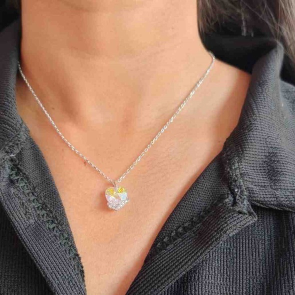 Blush Pink Crystal Heart Pendant Necklace – 92.5 Sterling Silver Romantic Love Charm with Sparkling Accents