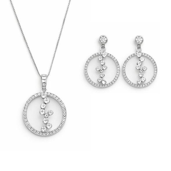 Celestial Cascade Hoop Jewelry Set – 92.5 Sterling Silver Halo Open Circle Necklace & Earrings with Sparkling Floating Crystals