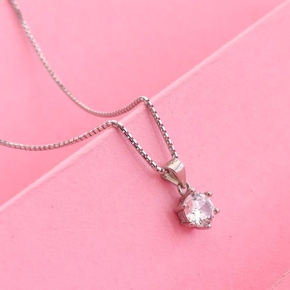 Classic Brilliant-Cut Solitaire Necklace – 92.5 Sterling Silver Dainty Chain with Six-Prong Set Crystal Pendant