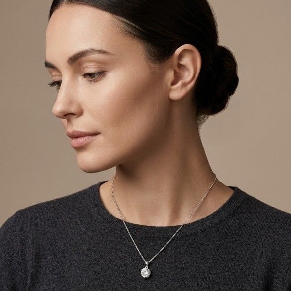 Classic Brilliant-Cut Solitaire Necklace – 92.5 Sterling Silver Dainty Chain with Six-Prong Set Crystal Pendant