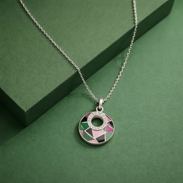 Colorful Enamel 92.5 Sterling Silver Necklace for Women