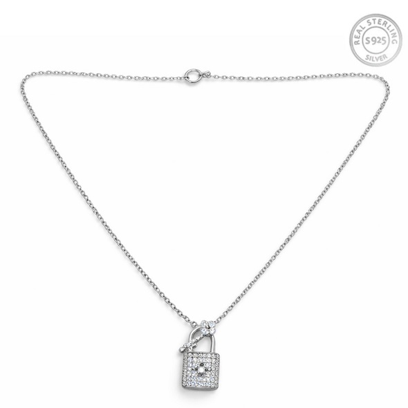 Crystal Lock & Key Pendant Necklace for Women 92.5 Silver