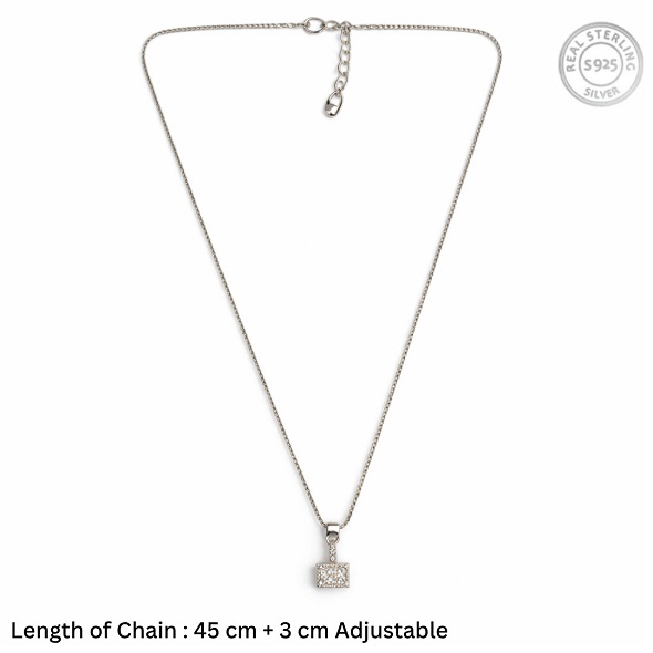 Dainty Cubic Zirconia Geometric Square Pendant Necklace – 92.5 Sterling Silver Minimalist Crystal Charm