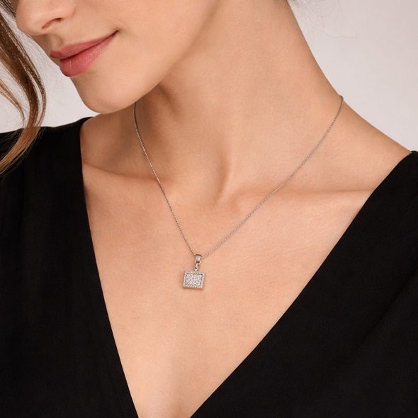 Dainty Cubic Zirconia Geometric Square Pendant Necklace – 92.5 Sterling Silver Minimalist Crystal Charm