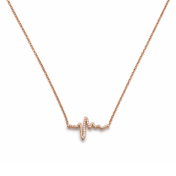 Dainty Heartbeat Lifeline Necklace – Rose Gold Plated 92.5 Sterling Silver EKG Pulse Pendant with Sparkling Zirconia