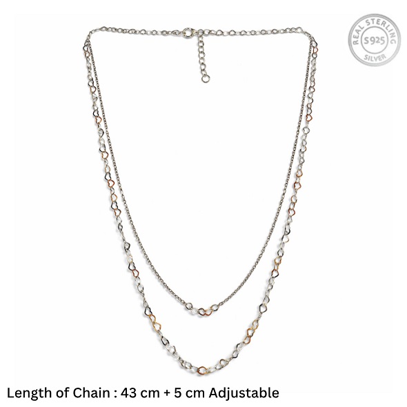 Dainty Two-Tone Heart Link Layered Necklace – 92.5 Sterling Silver & Rose Gold Plated Double Chain Choker