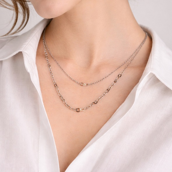 Dainty Two-Tone Heart Link Layered Necklace – 92.5 Sterling Silver & Rose Gold Plated Double Chain Choker