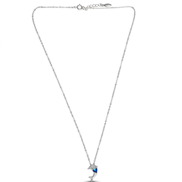 Dolphin Pendant Necklace 92.5 Sterling Silver Blue Stone for Women