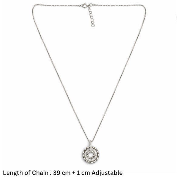 Double Circle Halo Pendant Necklace in 92.5 Sterling Silver – Interlocking Round Crystal Charm with Adjustable Chain