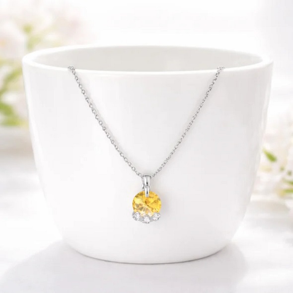 Golden Crystal Drop Pendant Necklace for Women 92.5 Silver
