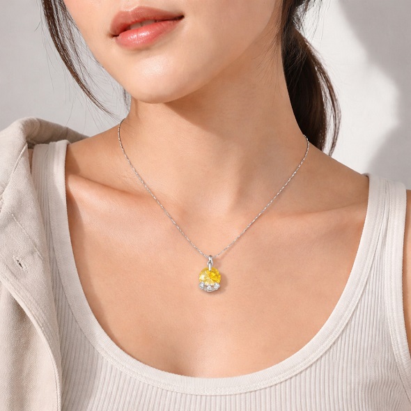 Golden Crystal Drop Pendant Necklace for Women 92.5 Silver