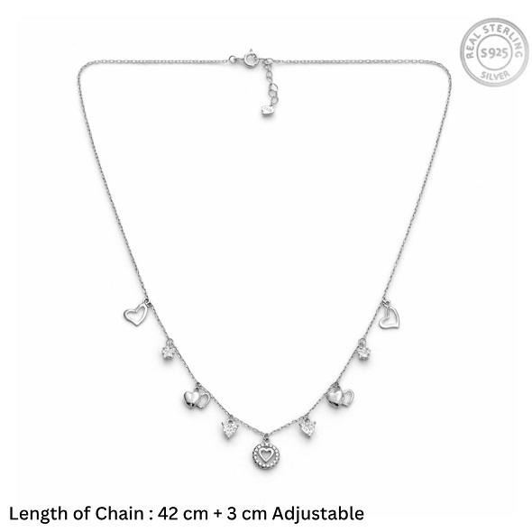 Infinite Love Multi-Heart Station Necklace – 92.5 Sterling Silver Romantic Charm Choker with Shimmering Halo & Crystal Accents