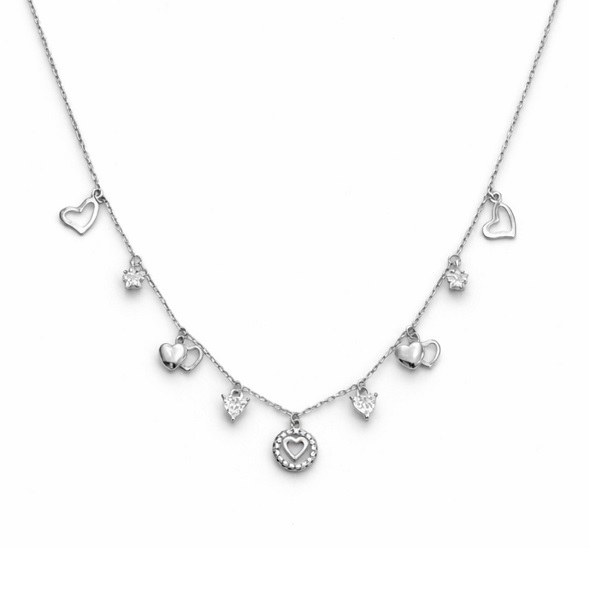 Infinite Love Multi-Heart Station Necklace – 92.5 Sterling Silver Romantic Charm Choker with Shimmering Halo & Crystal Accents