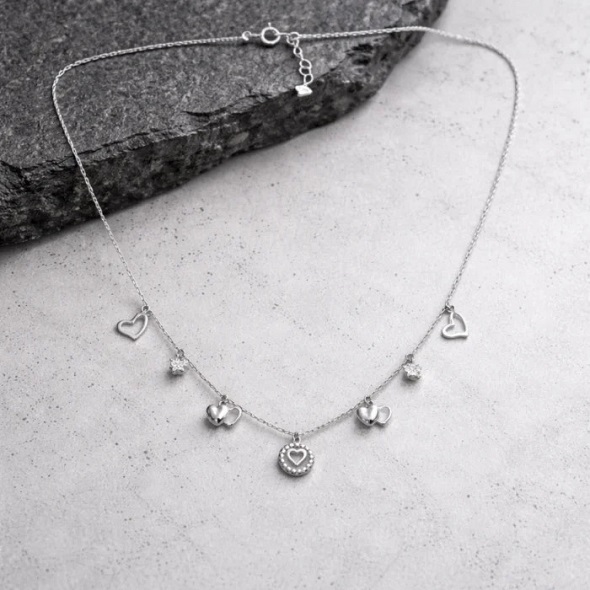 Infinite Love Multi-Heart Station Necklace – 92.5 Sterling Silver Romantic Charm Choker with Shimmering Halo & Crystal Accents