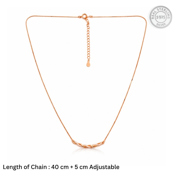 Infinite Twist Radiant Necklace – Rose Gold Plated 92.5 Sterling Silver Minimalist Bar Pendant with Shimmering Crystal Accents