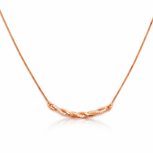 Infinite Twist Radiant Necklace – Rose Gold Plated 92.5 Sterling Silver Minimalist Bar Pendant with Shimmering Crystal Accents