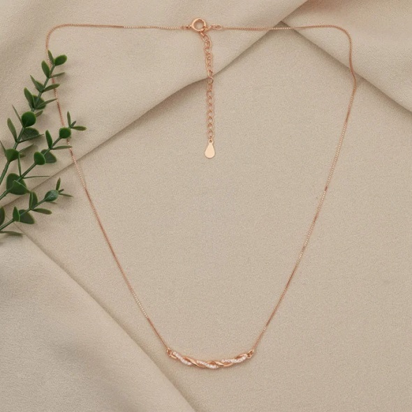 Infinite Twist Radiant Necklace – Rose Gold Plated 92.5 Sterling Silver Minimalist Bar Pendant with Shimmering Crystal Accents