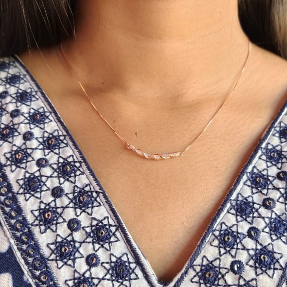 Infinite Twist Radiant Necklace – Rose Gold Plated 92.5 Sterling Silver Minimalist Bar Pendant with Shimmering Crystal Accents
