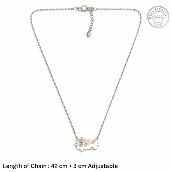 Interlocked Puzzle Piece Heart Necklace in 92.5 Sterling Silver