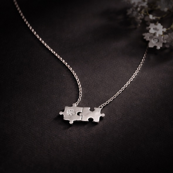 Interlocked Puzzle Piece Heart Necklace in 92.5 Sterling Silver