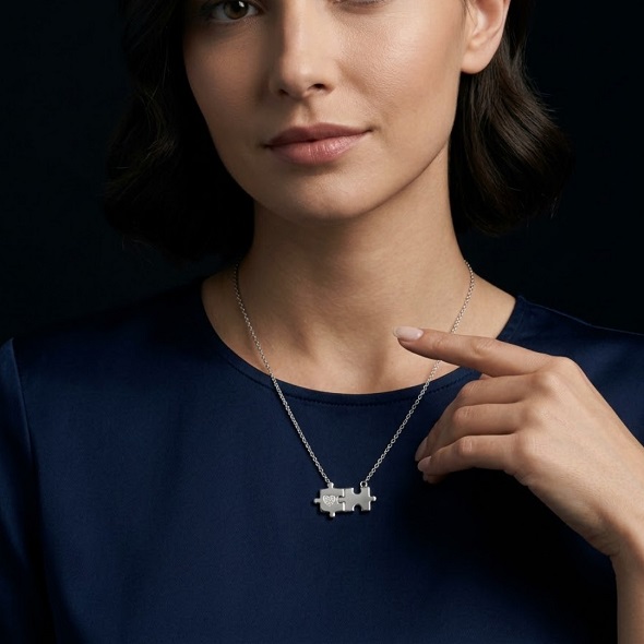 Interlocked Puzzle Piece Heart Necklace in 92.5 Sterling Silver