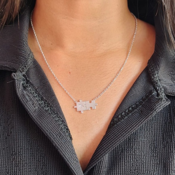 Interlocked Puzzle Piece Heart Necklace in 92.5 Sterling Silver
