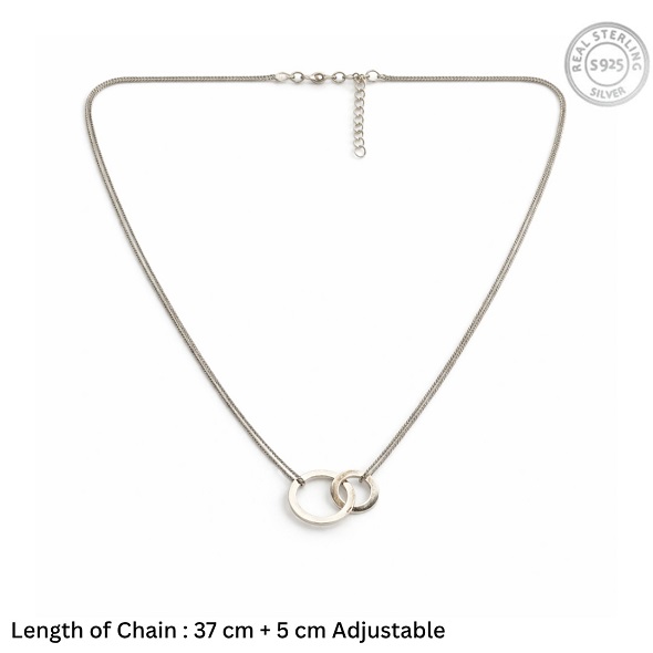 Interlocking Circle Eternal Bond Necklace – 92.5 Sterling Silver Double Hoop Pendant with Minimalist Curb Chain