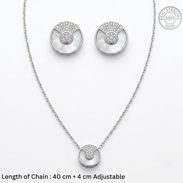 Mother of Pearl Cushion Halo Jewelry Set – 92.5 Sterling Silver Square Pendant & Stud Earrings with Solitaire Crystal Center