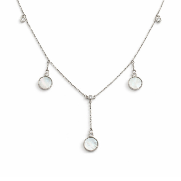 Mother of Pearl Dreamcatcher Lariat – 92.5 Sterling Silver Y-Necklace with Shimmering Shell Inlays and Crystal Accents