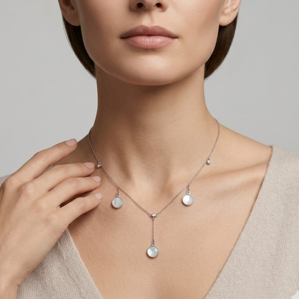 Mother of Pearl Dreamcatcher Lariat – 92.5 Sterling Silver Y-Necklace with Shimmering Shell Inlays and Crystal Accents