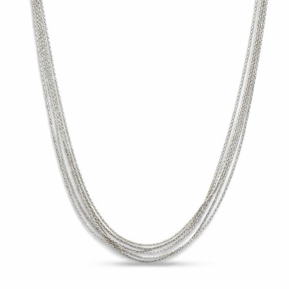 Multi-Strand Liquid Silver Layering Necklace – 92.5 Sterling Silver Five-Tier Fine Link Statement Chain
