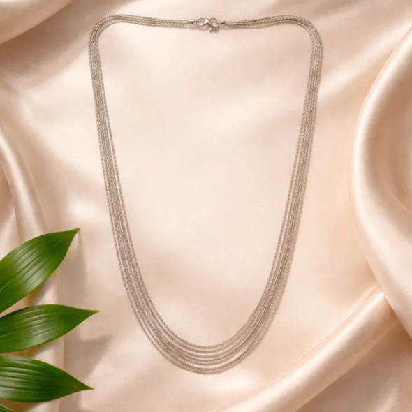 Multi-Strand Liquid Silver Layering Necklace – 92.5 Sterling Silver Five-Tier Fine Link Statement Chain