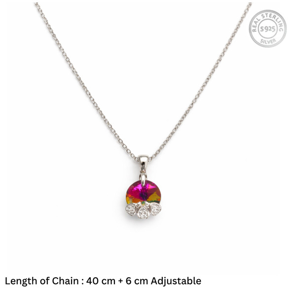 Multicolor Aurora Crystal Silver Pendant Necklace for Women