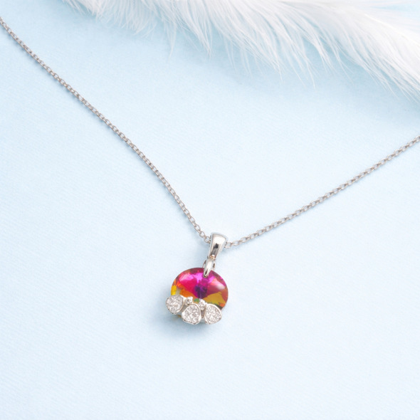 Multicolor Aurora Crystal Silver Pendant Necklace for Women