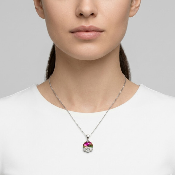 Multicolor Aurora Crystal Silver Pendant Necklace for Women