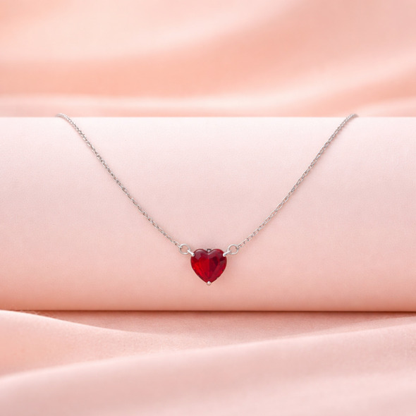 Red Heart Crystal Pendant Necklace for Women – 92.5 Silver