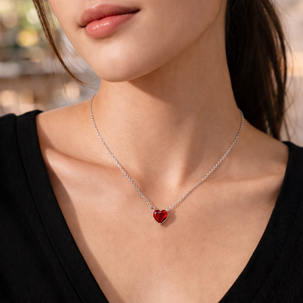 Red Heart Crystal Pendant Necklace for Women – 92.5 Silver