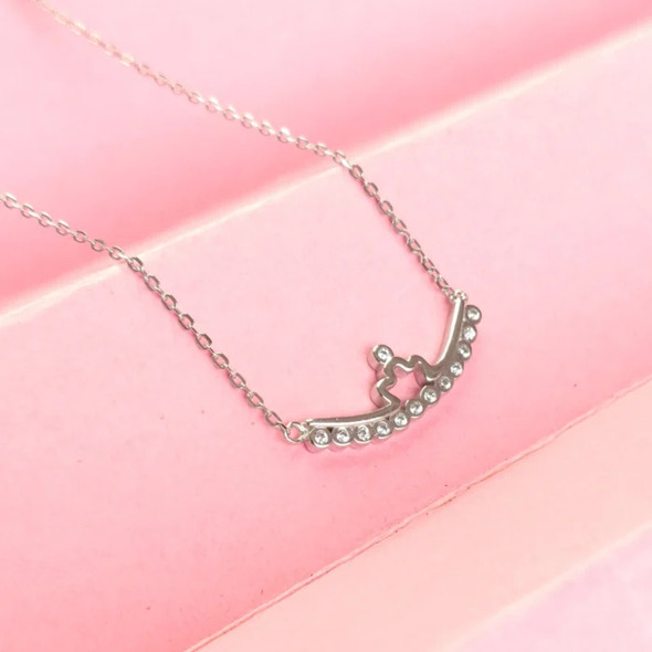 Silver Sparkling Crown Curved Bar Necklace 92.5 Sterling Silver for Women
