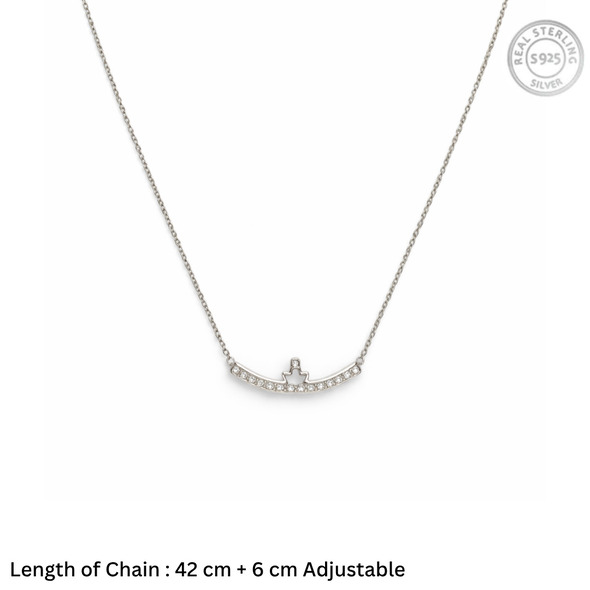 Silver Sparkling Crown Curved Bar Necklace 92.5 Sterling Silver for Women