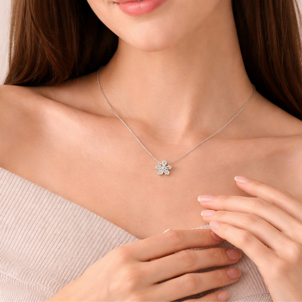 Sparkling Petal Flower Necklace – 92.5 Sterling Silver For Women
