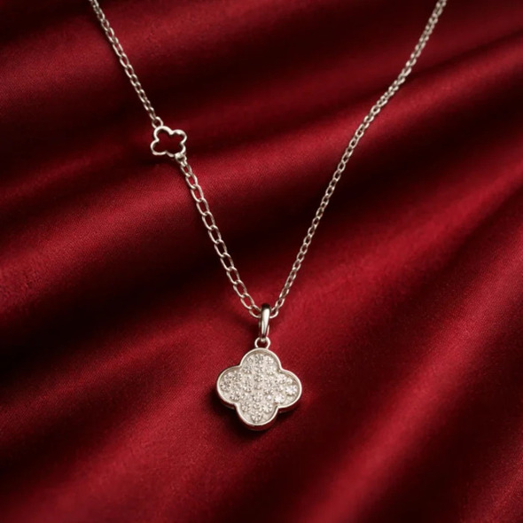 Sparkling 92.5 Silver Clover Pendant For Women