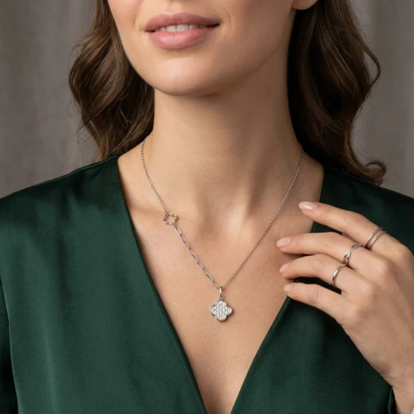 Sparkling 92.5 Silver Clover Pendant For Women
