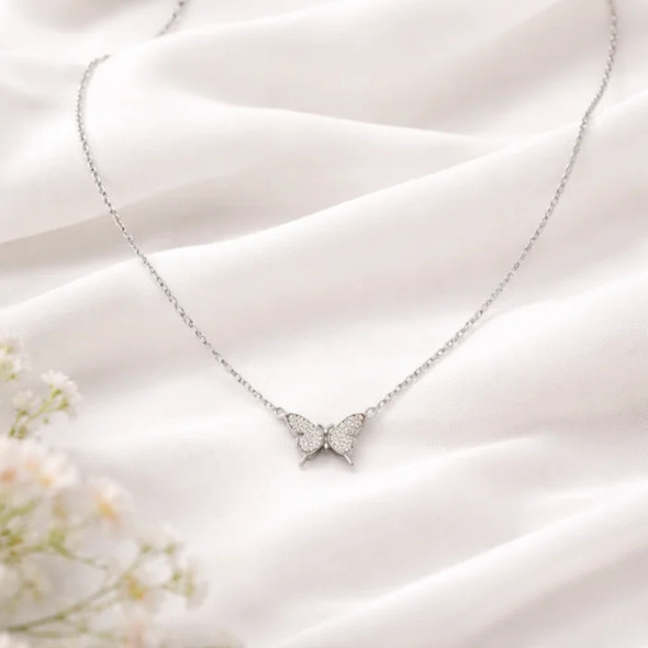 Sparkling Butterfly Pendant Necklace in 92.5 Sterling Silver For Women