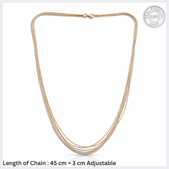 Tri-Tone Liquid Metallic Layering Necklace – 92.5 Sterling Silver Multi-Strand Statement Chain with Gold & Rose Gold Accents