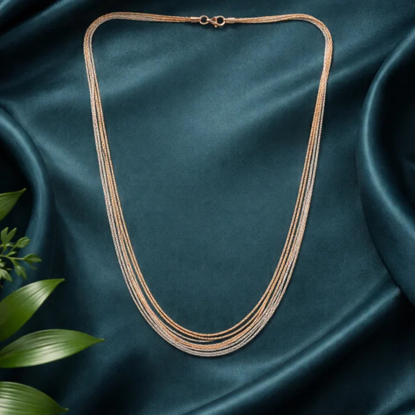 Tri-Tone Liquid Metallic Layering Necklace – 92.5 Sterling Silver Multi-Strand Statement Chain with Gold & Rose Gold Accents