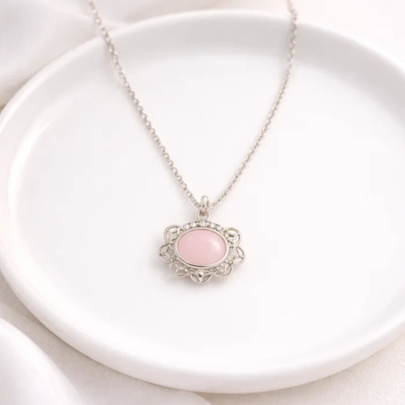 Vintage Rose Oval Filigree Necklace in 92.5 Sterling Silver For Women
